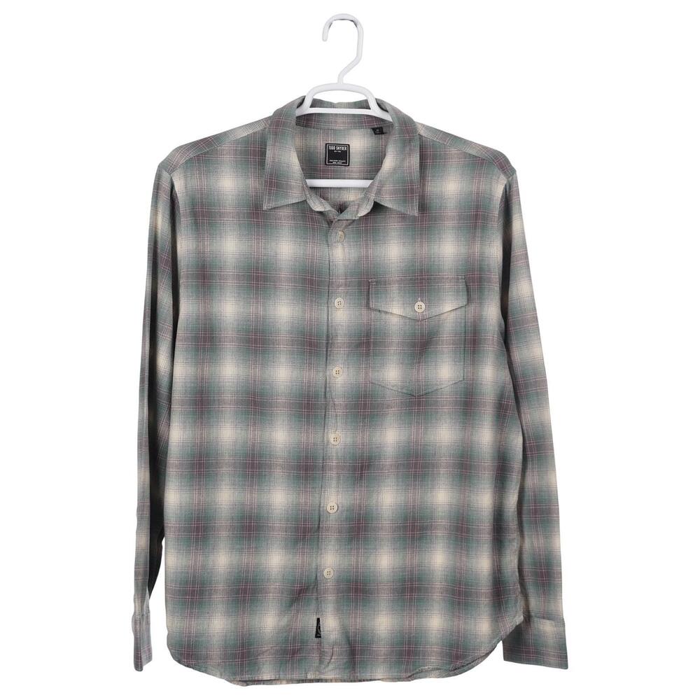 TODD SNYDER Shirt XL Green Beige Plaid Cotton Long Sleeve Button Up Casual